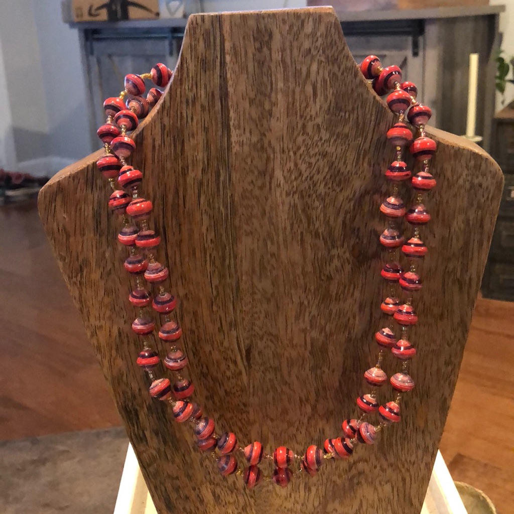 Bead For Life Sanyu Red Marbled Long Boho Necklace